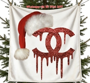 Chanel Christmas Red Glitter Dripping CC Logo Flannel Blanket Luxury Holiday IMG_6963